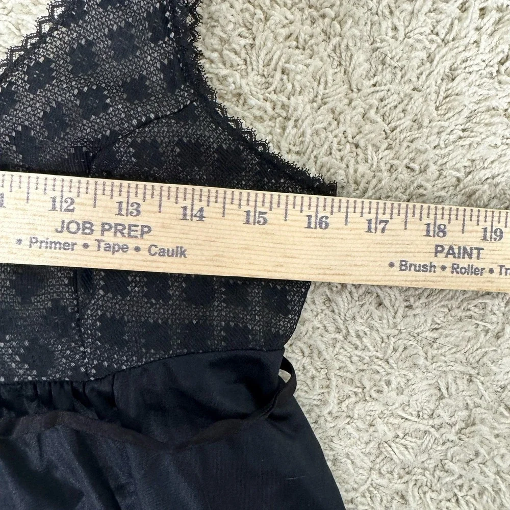VTG 70s Formfit Rogers Black Maxi Slip Dress Negligee Peignoir Nightgown Lace‎ M